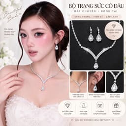Bộ Trang Sức Cô Dâu Dây Chuyền Chữ V Bông Tai Đính Đá Lấp Lánh Phụ Kiện Váy Cưới Sang Trọng ponny 1
