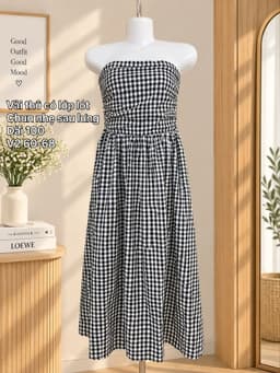 [2hand] Váy đầm caro quây size S 2 lớp cúp ngực lưng chun hàng thanh lý 2