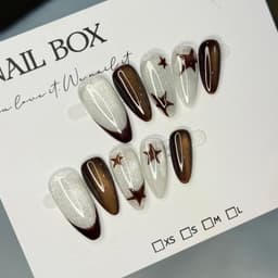 Móng Úp Nâu Mắt Mèo Mix Bạc Ngôi Sao | Nail Box Handmade Thủ Công French Cá Tính – Mellow Nailbox 3