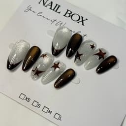 Móng Úp Nâu Mắt Mèo Mix Bạc Ngôi Sao | Nail Box Handmade Thủ Công French Cá Tính – Mellow Nailbox 2