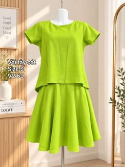 [2hand] Set áo váy màu xanh neon nổi bật size S quần áo si 3