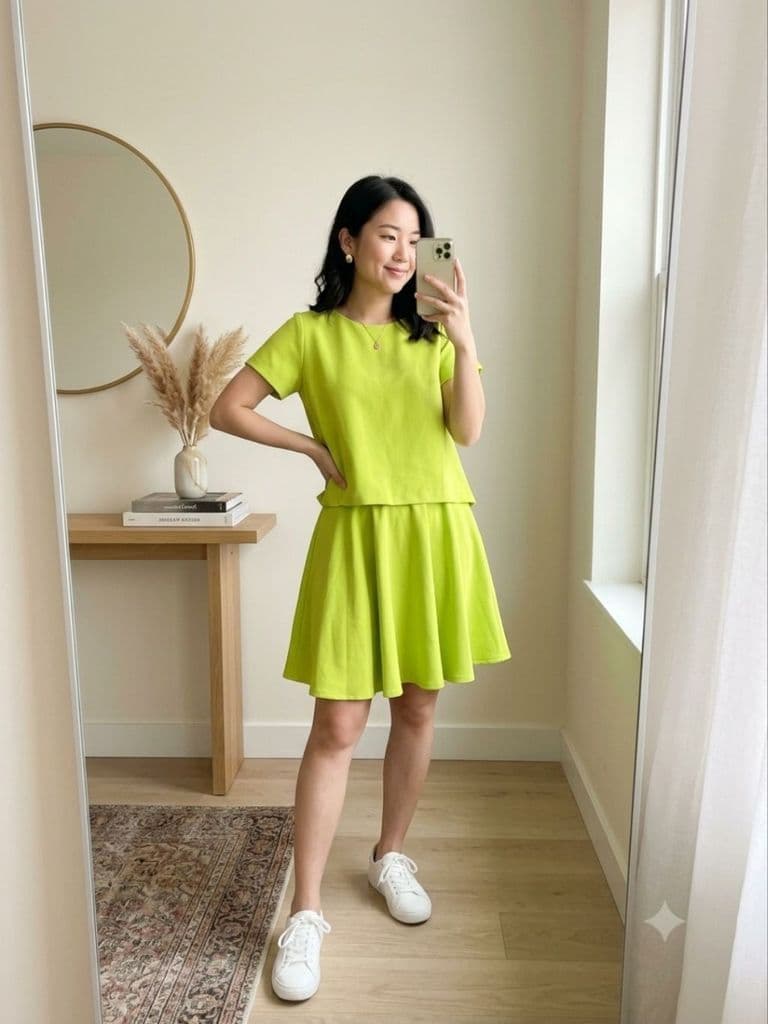 [2hand] Set áo váy màu xanh neon nổi bật size S quần áo si