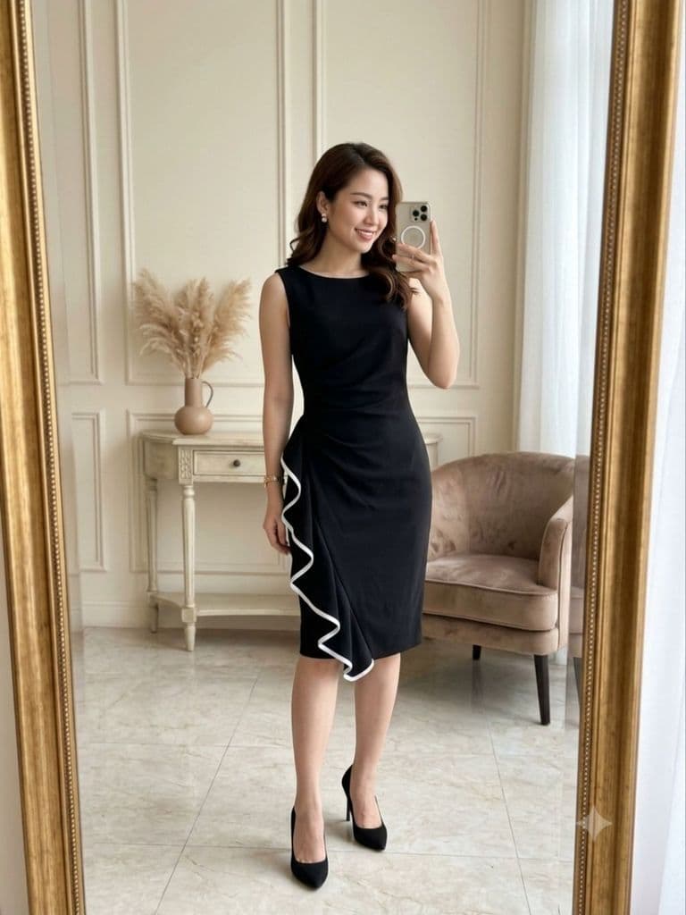 [2hand] Đầm tiệc body đen kiểu xẻ tà sau size S M thanh lý