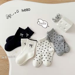 Set 5 Đôi Tất Bé Gái Họa Tiết Nơ Cao Cấp | Tất Trẻ Em Cotton Mềm Mại, Co Giãn, Thấm Hút Mồ Hôi Cho Bé 1-12 Tuổi 4