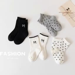 Set 5 Đôi Tất Bé Gái Họa Tiết Nơ Cao Cấp | Tất Trẻ Em Cotton Mềm Mại, Co Giãn, Thấm Hút Mồ Hôi Cho Bé 1-12 Tuổi 5