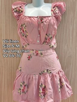 [2hand] Set áo váy hồng linen thêu hoa size S-M quần áo si 2