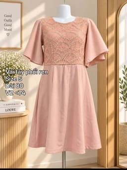 [2hand] Váy tay cánh tiên phối ren vải tây size S hàng si 1