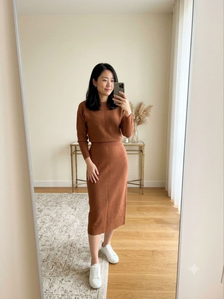 [2hand] Đầm len body thắt eo nâu tây size S váy si thanh lý
