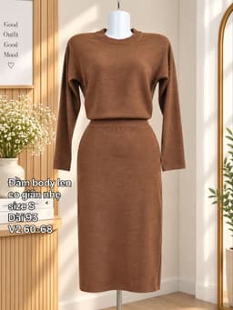 [2hand] Đầm len body thắt eo nâu tây size S váy si thanh lý 2