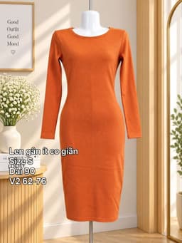 [2hand] Đầm len gân body cam size S váy secondhand si tuyển 2