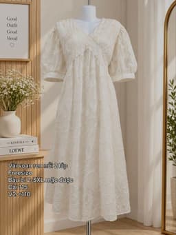 [2hand] Đầm voan ren nổi hoa trắng freesize váy bầu size 2-3XL mặc được đồ si 2