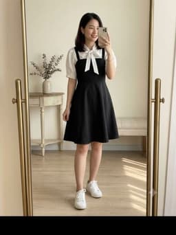 [2hand] Váy yếm phối sơ mi đen trắng thun cotton mát size S hàng si thanh lý 1