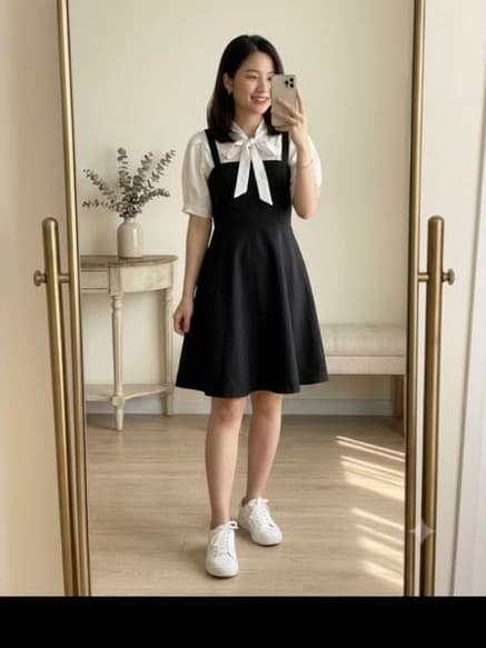 [2hand] Váy yếm phối sơ mi đen trắng thun cotton mát size S hàng si thanh lý