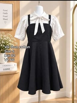 [2hand] Váy yếm phối sơ mi đen trắng thun cotton mát size S hàng si thanh lý 2