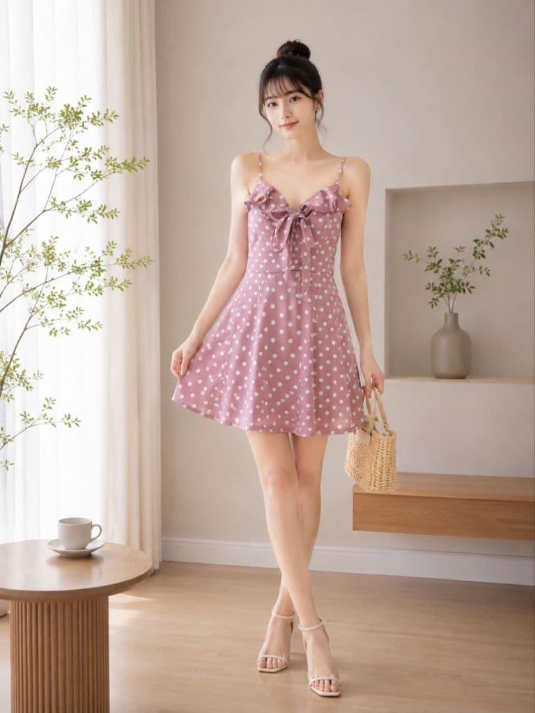 [2hand] Váy 2 dây thiết kế tím chấm bi size S si tuyển