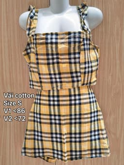 [2hand] Set váy may đo kẻ caro vàng size S cotton 1 lớp quần áo si 2