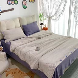 Bộ vỏ chăn ga gối Caro cài khuy vải cotton đũi mềm mịn,bộ 4 món vỏ thay thế dễ dàng vệ sinh 2
