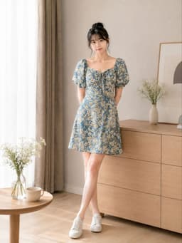 [2hand] Váy xanh hoa nhí vàng size M đầm secondhand hàng si đồ thanh lý 1