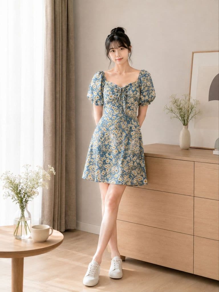 [2hand] Váy xanh hoa nhí vàng size M đầm secondhand hàng si đồ thanh lý