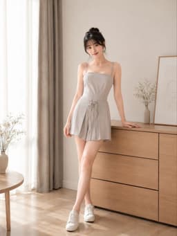 [2hand] Jumpsuit 2 dây ghi xám nơ lưng thắt eo size S quần áo si tuyển 1
