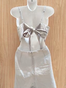 [2hand] Jumpsuit 2 dây ghi xám nơ lưng thắt eo size S quần áo si tuyển 2