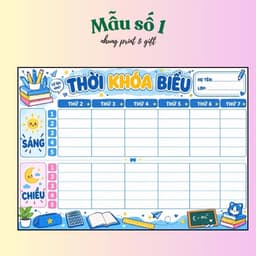 Thời khoá biểu A4 ép platic cho bé viết xoá được mua 1 lần dùng cả năm màu sắc bắt mắt Mẫu số 2 anhug print & gift 1