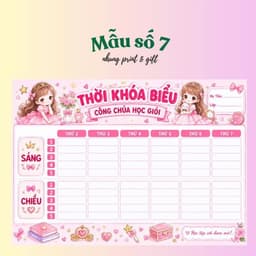 Thời khoá biểu A4 ép platic cho bé viết xoá được mua 1 lần dùng cả năm màu sắc bắt mắt Mẫu số 2 anhug print & gift 7