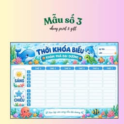 Thời khoá biểu A4 ép platic cho bé viết xoá được mua 1 lần dùng cả năm màu sắc bắt mắt Mẫu số 2 anhug print & gift 3