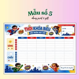 Thời khoá biểu A4 ép platic cho bé viết xoá được mua 1 lần dùng cả năm màu sắc bắt mắt Mẫu số 2 anhug print & gift 5