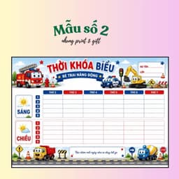 Thời khoá biểu A4 ép platic cho bé viết xoá được mua 1 lần dùng cả năm màu sắc bắt mắt Mẫu số 2 anhug print & gift 2