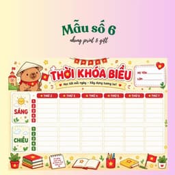 Thời khoá biểu A4 ép platic cho bé viết xoá được mua 1 lần dùng cả năm màu sắc bắt mắt Mẫu số 2 anhug print & gift 6