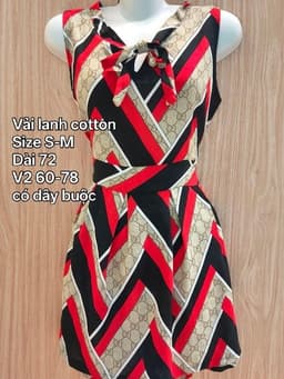 [2hand] Jumpsuit áo liền quần ngắn hoạ tiết đỏ đen nâu nơ cổ dây thắt eo 2