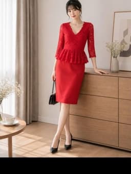 [2hand] Đầm body đỏ dáng peplum công sở size S váy si bút chì 1