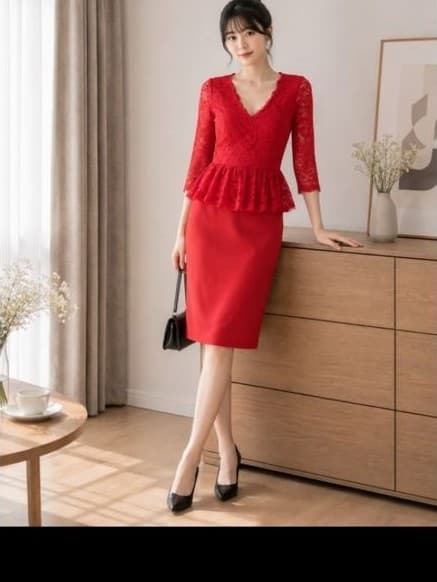 [2hand] Đầm body đỏ dáng peplum công sở size S váy si bút chì