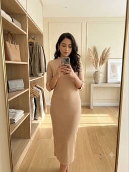 [2hand] Đầm len gân co giãn nhẹ dáng suông màu nude cổ lọ tay lỡ size S-M 1