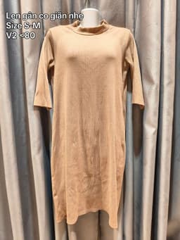 [2hand] Đầm len gân co giãn nhẹ dáng suông màu nude cổ lọ tay lỡ size S-M 2