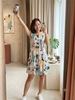 [2hand] Váy voan cát hoạ tiết size S lưng khoét chữ V 1