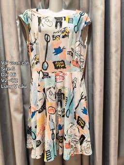 [2hand] Váy voan cát hoạ tiết size S lưng khoét chữ V 2