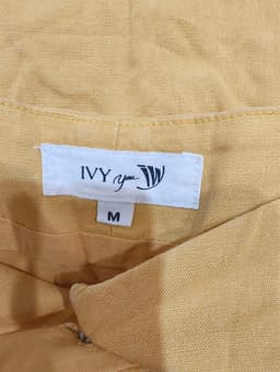 [2hand] Đầm linen vàng 2 lớp cổ vuông tay bồng hàng Ivy 3