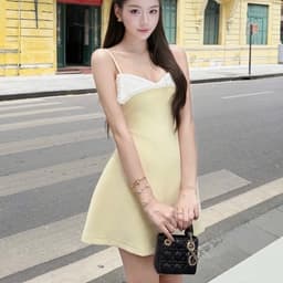 Đầm hai dây dáng a trơn đơn giản phối ren ngực dễ mặc ứng dụng 1