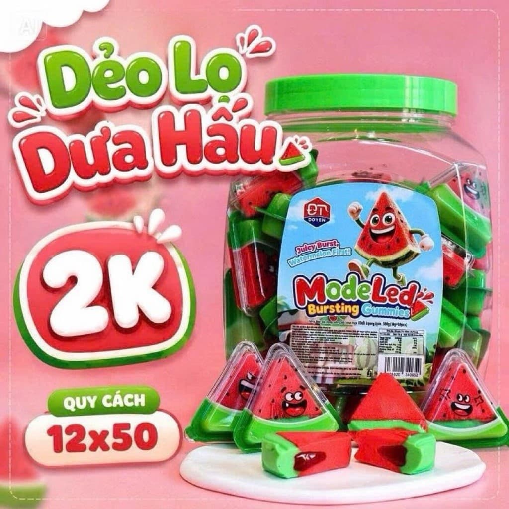 Lọ 50 kẹo dẻo hình Dưa Hấu có nhân siro siêu ngon cho bé