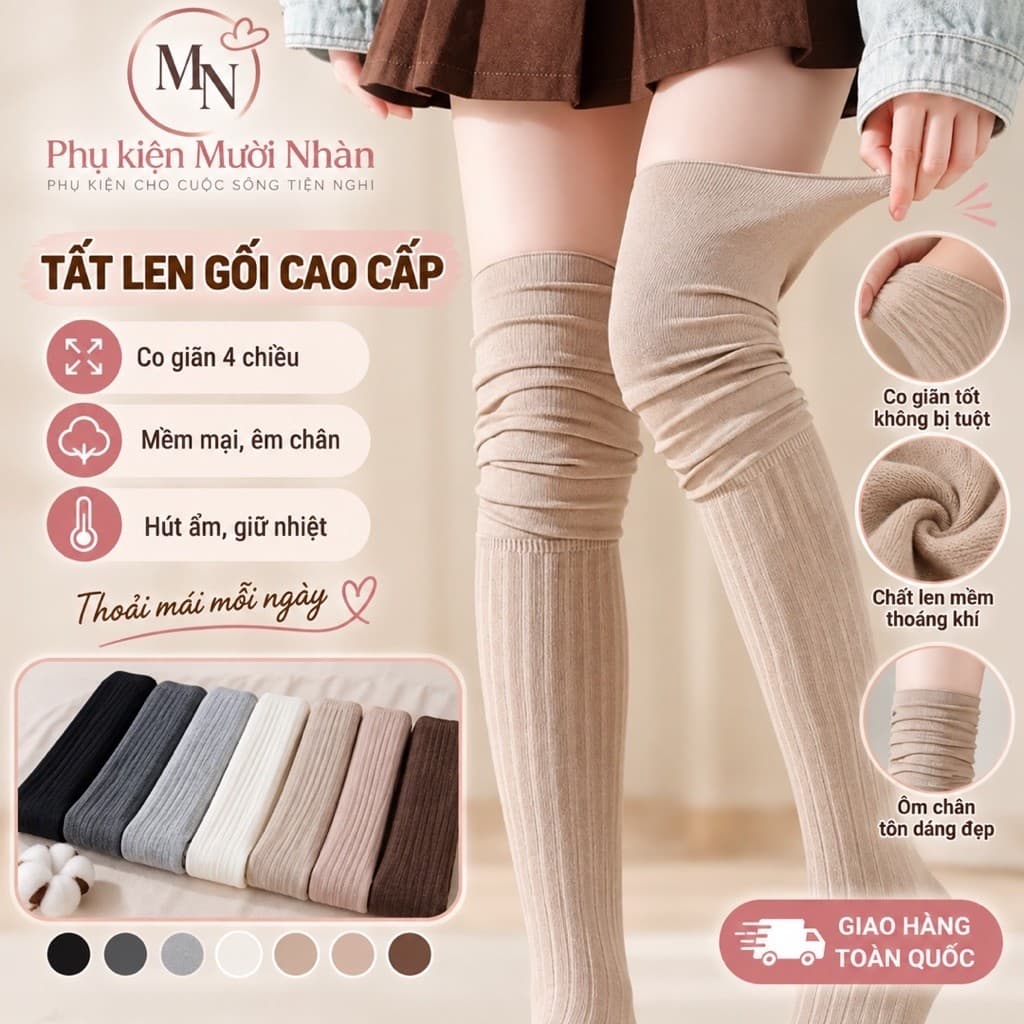 Tất đùi nữ cổ cao mang boot, vớ lolita mùa đông mềm mại giữ ấm, phong cách Hàn Quốc - KEM-002