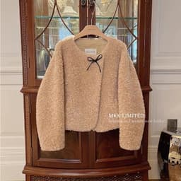 Áo khoác bông 2 màu nâu và ghi phối nơ đơn xinh xắn phong cách Nertro Hàn Quốc (ảnh thật là 3 ảnh cuối) 4