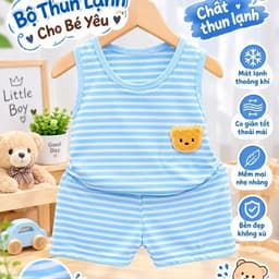 Bộ thun lạnh ba lỗ cho bé trai và bé gái ba lỗ sọc mềm mát 6-16kg chất đẹp , bộ ba lỗ bé trai 3
