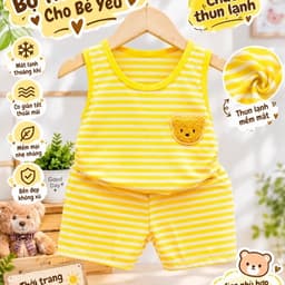 Bộ thun lạnh ba lỗ cho bé trai và bé gái ba lỗ sọc mềm mát 6-16kg chất đẹp , bộ ba lỗ bé trai 2