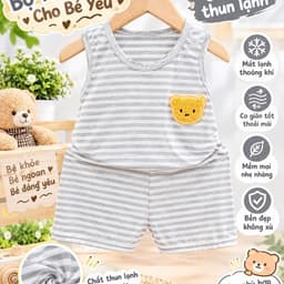 Bộ thun lạnh ba lỗ cho bé trai và bé gái ba lỗ sọc mềm mát 6-16kg chất đẹp , bộ ba lỗ bé trai 4