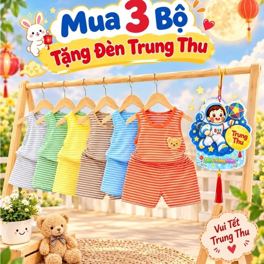 Bộ thun lạnh ba lỗ cho bé trai và bé gái ba lỗ sọc mềm mát 6-16kg chất đẹp , bộ ba lỗ bé trai