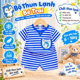 Bộ thun lạnh tay ngắn sọc cho bé trai và bé gái, đồ thun lạnh cho bé chất mềm mát 6-16kg thiết kế đẹp 4