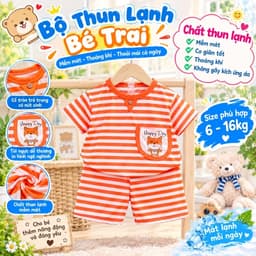 Bộ thun lạnh tay ngắn sọc cho bé trai và bé gái, đồ thun lạnh cho bé chất mềm mát 6-16kg thiết kế đẹp 6