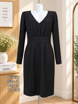[2hand] Đầm công sở cổ V dài tay khoá kéo size S vải tây màu đen xẻ sau 3